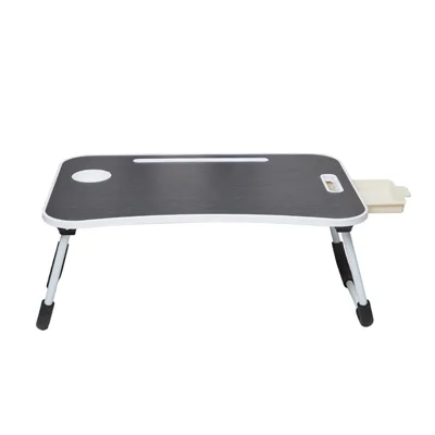 Laptop Table with Cup Holder, Tablet Groove and Mini Drawer